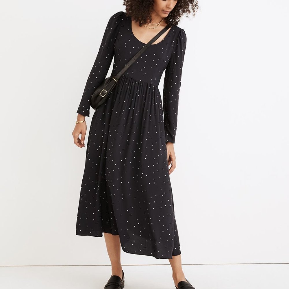 MADEWELL Alicia Long-Sleeve Scoopneck Midi Dress in Night Stars Size 0 NWT